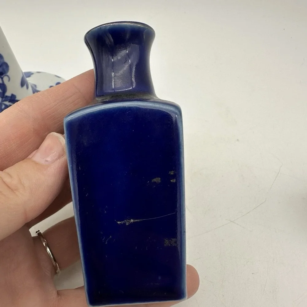 Vintage Lot Of 3 Miniature Porcelain Blue And White Vases 2-4